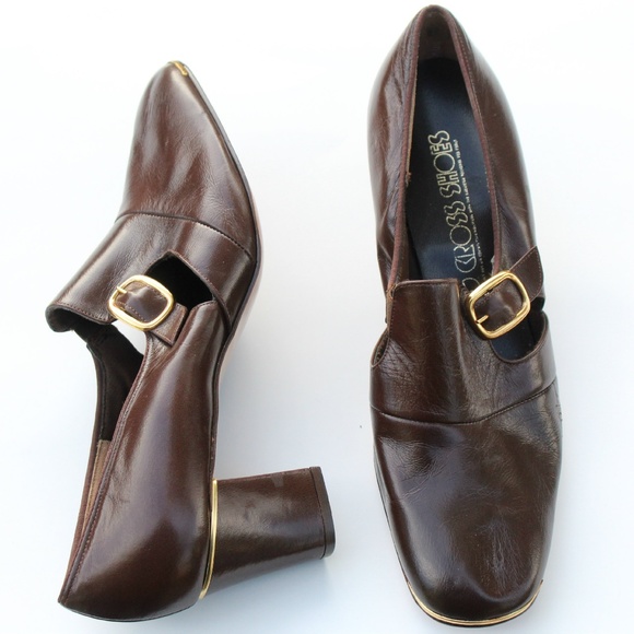 VINTAGE RED CROSS BROWN/GOLD LEATHER DRESS SHOES - Picture 1 of 4